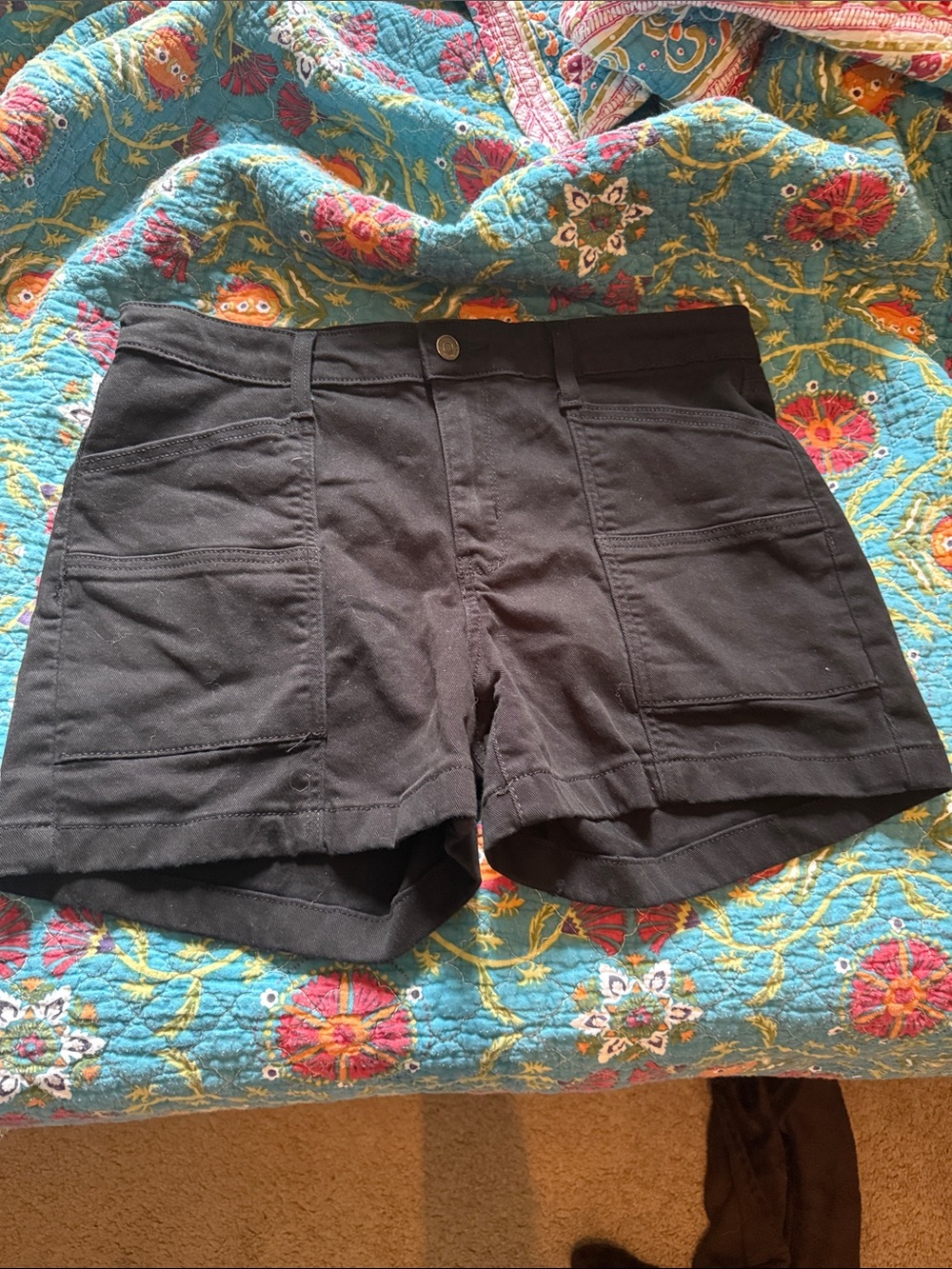Wonderly Black Mid-rise Stretch Denim Utility Pocket Shorts